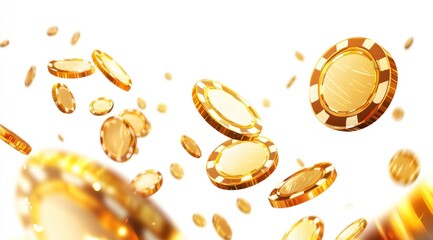 Golden Casino Chips Falling White Background Luxury Style