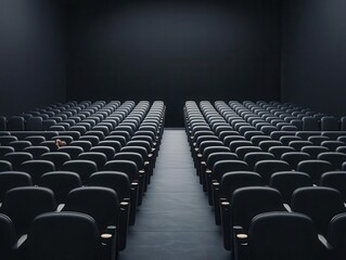 Fototapeta premium A clean, minimalist cinema with an usher assisting guests to their seats, modern entertainment, elevated experience