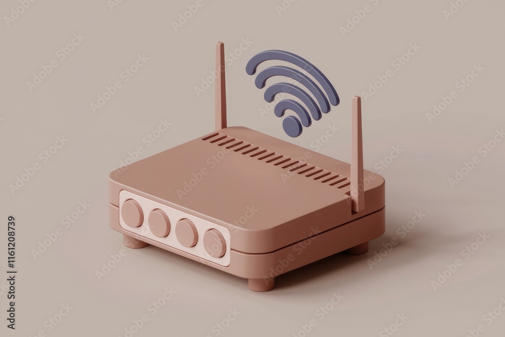 Poster A 3D rendering of a pink wifi router with antennas.