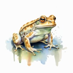 Fototapeta premium Realistic Frog Illustration with Yellow and Orange Spots on a Soft Blue Background