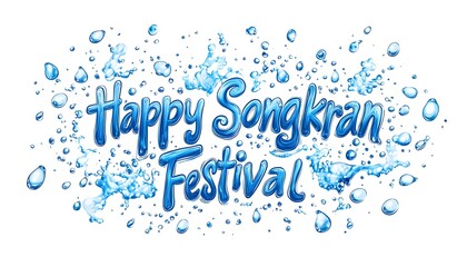 Happy Songkran Festival, vector logo with water drop and bubbles
