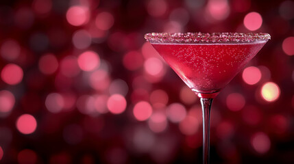 Crimson Cocktail in a Martini Glass against a Festive Red Background