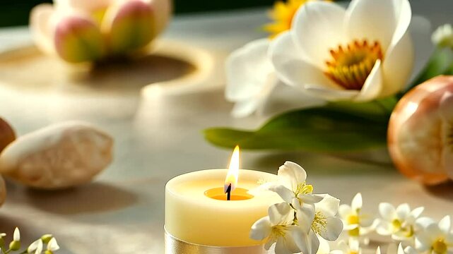Easter Candle with Flowers and Ribbon
