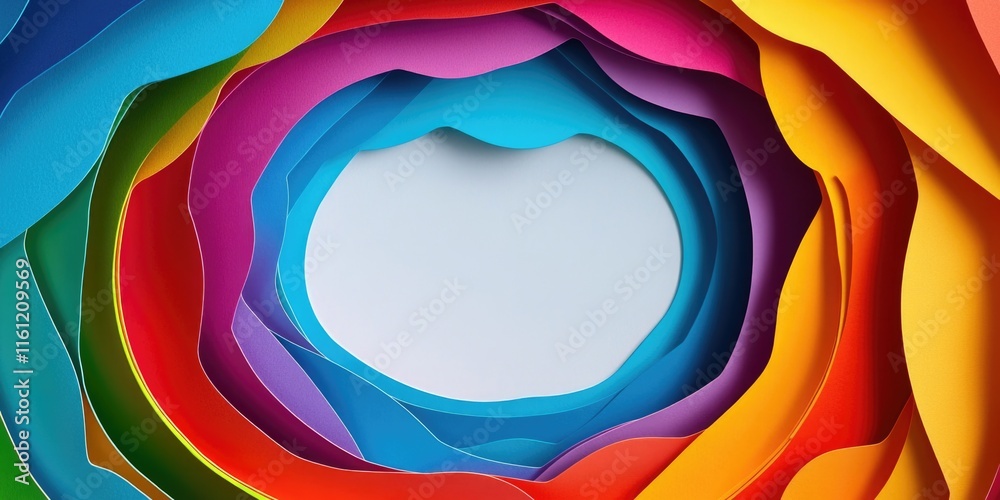 Poster a colorful spiral made from paper on a white background, ideal for use in designs related to creativ
