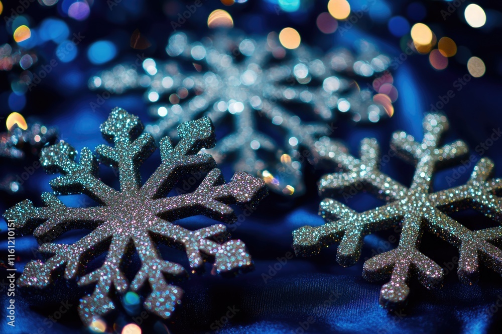 Poster a cluster of snowflakes sits delicately on the surface of a blue cloth, creating a visually appealin