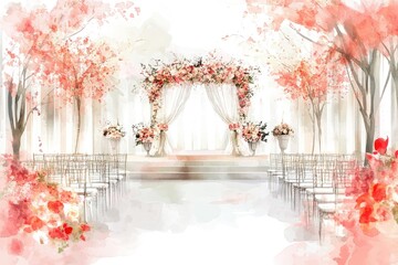 A beautiful watercolor depiction of a wedding ceremony