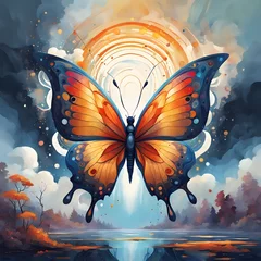 Beautiful colorful watercolor abstract butterfly.
