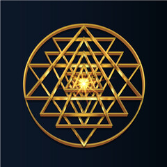 Sri Yantra Sacred Geometry Hinduism Symbol Gold.