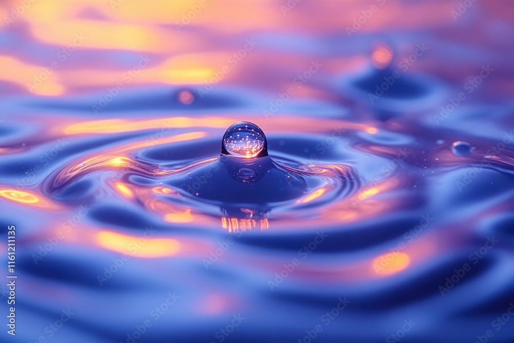 Poster a close-up view of a single water drop floating on the surface of a body of water