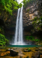 Obraz premium waterfall in the jungle glashiar and rocks