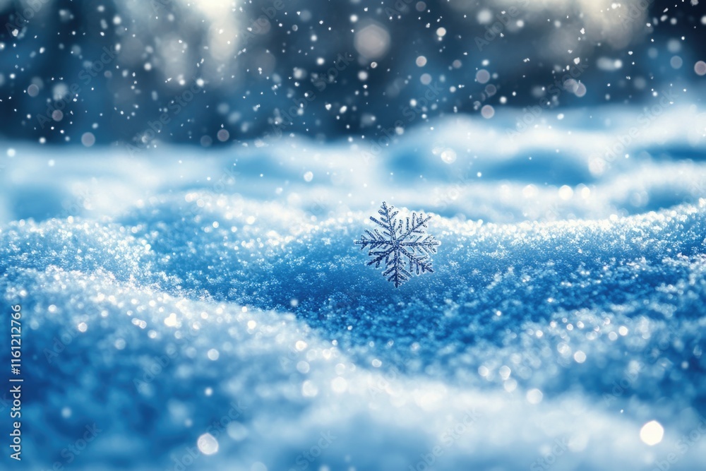 Poster a single snowflake rests on the snowy surface, perfect for winter or cold weather themes