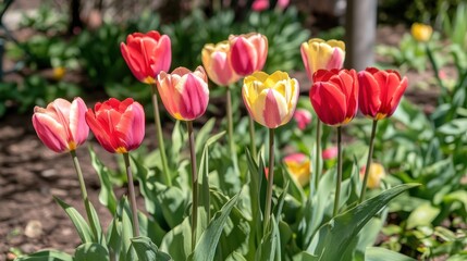 Vibrant Spring Tulips in a Garden