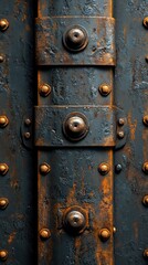 Fototapeta premium Rusty Metal Texture with Rivets and Bolts - Dark Industrial Background