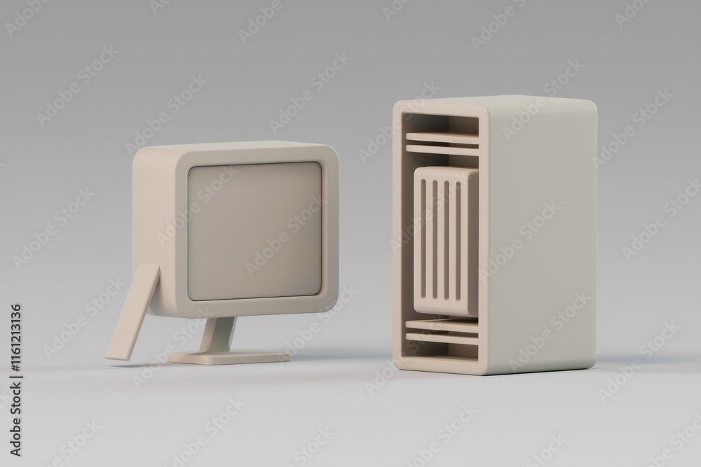 Poster A simple 3D model of a computer with a monitor and a CPU.