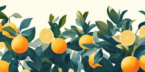 Lush Citrus Branches With Ripe Oranges and Lemons