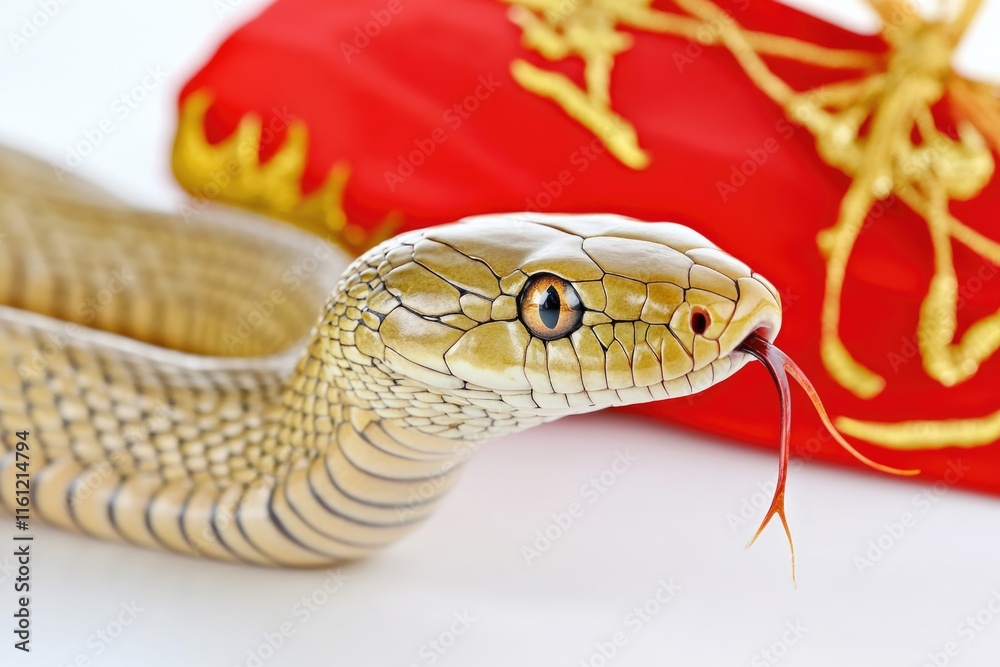Poster a close-up shot of a snake surrounded by a red bag