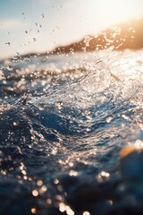 A close-up shot of a wave breaking on the ocean surface