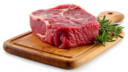 Raw Beef Steak on Rustic Wooden Cutting Board - Isolated Transparent Background