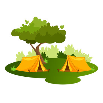 yellow tents camping under tree clip art preview