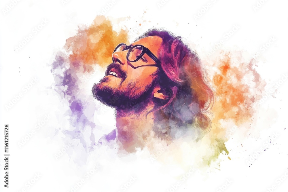 Poster a portrait of a man wearing glasses and a beard, suitable for use in a variety of contexts