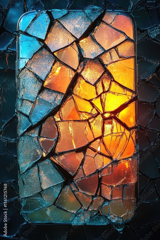 Aufkleber a close-up of a broken glass illuminated by a light source