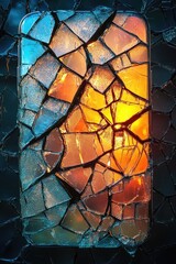 A close-up of a broken glass illuminated by a light source