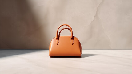 Chic orange leather handbag displayed elegantly against soft textured background