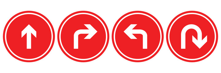 Go straight this way one way only u turn left and right arrow direction icon vector illustration isolated on white background.