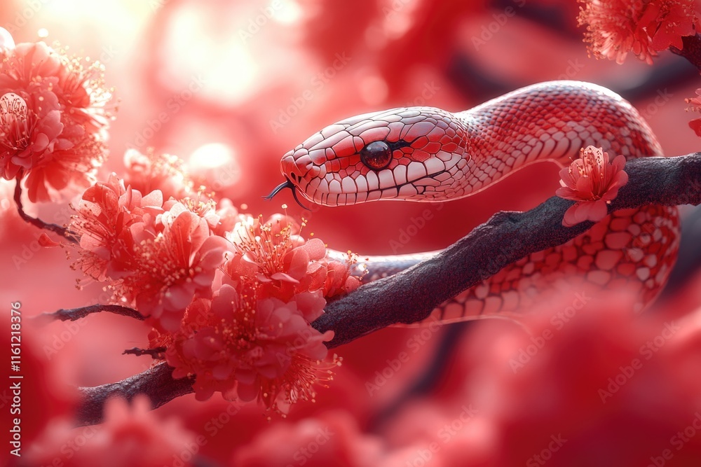 Aufkleber a snake is sitting on a branch of a tree, waiting for prey or taking a break