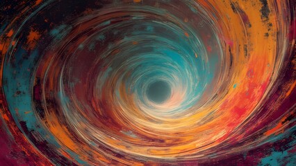 Psychedelic Retro-Futuristic Vortex, Swirling Abstract Art with Burnt Orange, Turquoise, and Golden Yellow Hues