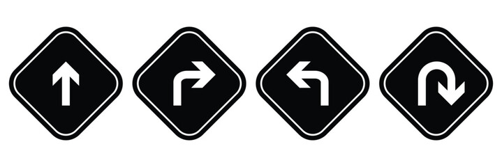 Go straight this way one way only u turn left and right arrow direction icon vector illustration isolated on white background.