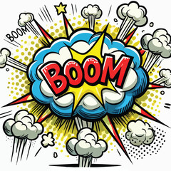 Cartoon comic sign burst cloud. Speech bubble, boom sign expression and   on a white background