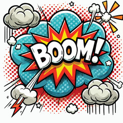 Cartoon comic sign burst cloud. Speech bubble, boom sign expression and   on a white background
