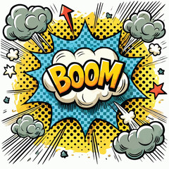 Cartoon comic sign burst cloud. Speech bubble, boom sign expression and   on a white background