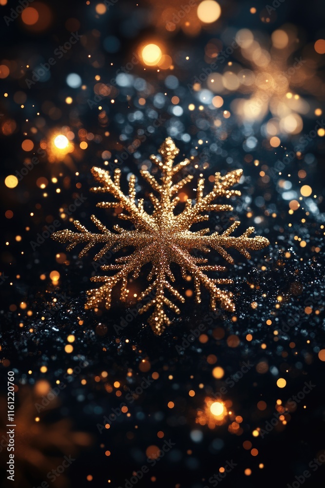 Poster a single golden snowflake on a dark background