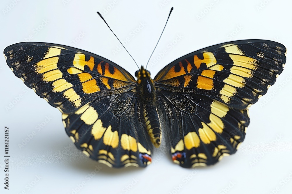 Poster a close-up shot of a butterfly on a white background, suitable for use in educational or scientific 