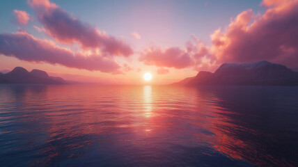 Serene sunrise over the sea, with soft light reflecting on the gentle waves of the ocean