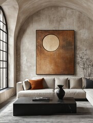 Minimalist japandi style home interior design featuring geometric elements urban location high fidelity imagery modern aesthetic serene environment