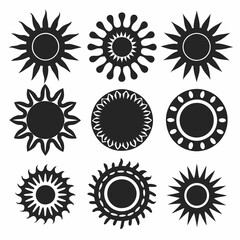 6 set of different type Sun
silhouette  vector illustration isolated  on white background