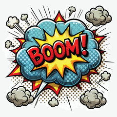 Cartoon comic sign burst cloud. Speech bubble, boom sign expression and   on a white background