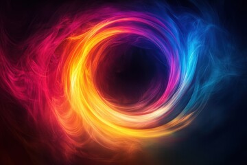 Dynamic abstract rings of light intersecting horizontally digital art vibrant color spectrum cosmic environment high-resolution conceptual visualization