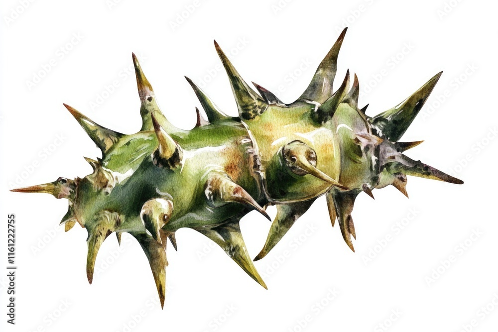 Poster a detailed view of a prickly cactus plant with sharp spines