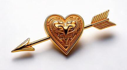 golden pin in the shape of Cupid's arrow and heart 