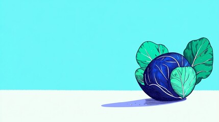 Vibrant Digital Illustration: Blue Cabbage Rests Elegantly on White Surface. AI Generated