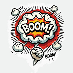 Cartoon comic sign burst cloud. Speech bubble, boom sign expression and   on a white background