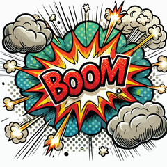 Cartoon comic sign burst cloud. Speech bubble, boom sign expression and   on a white background
