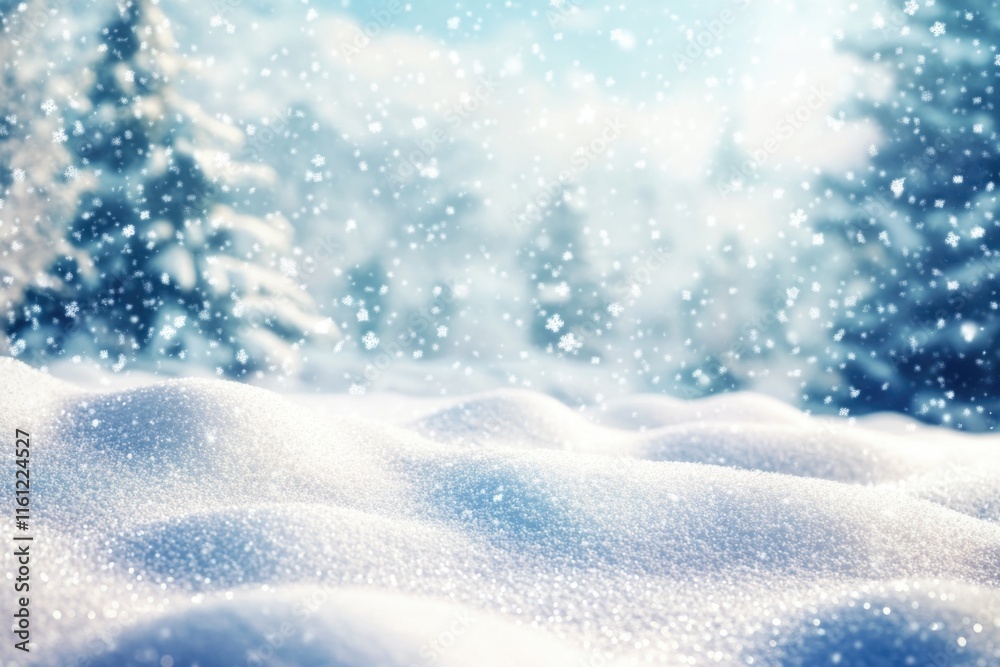 Poster a serene winter scene featuring a snowy field with trees in the background, perfect for use in trave