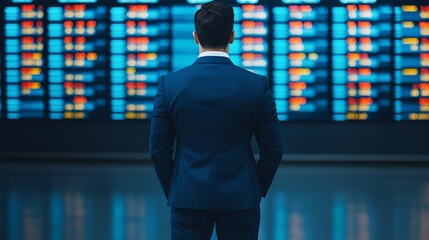 Fototapeta premium Analyzing flight information airport terminal business setting modern environment professional viewpoint