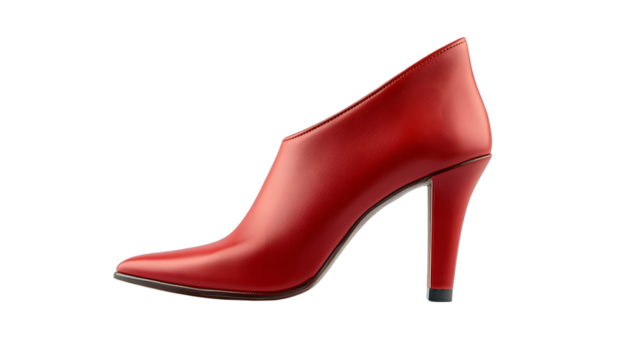 Red leather high heeled women shoes on white transparent background
