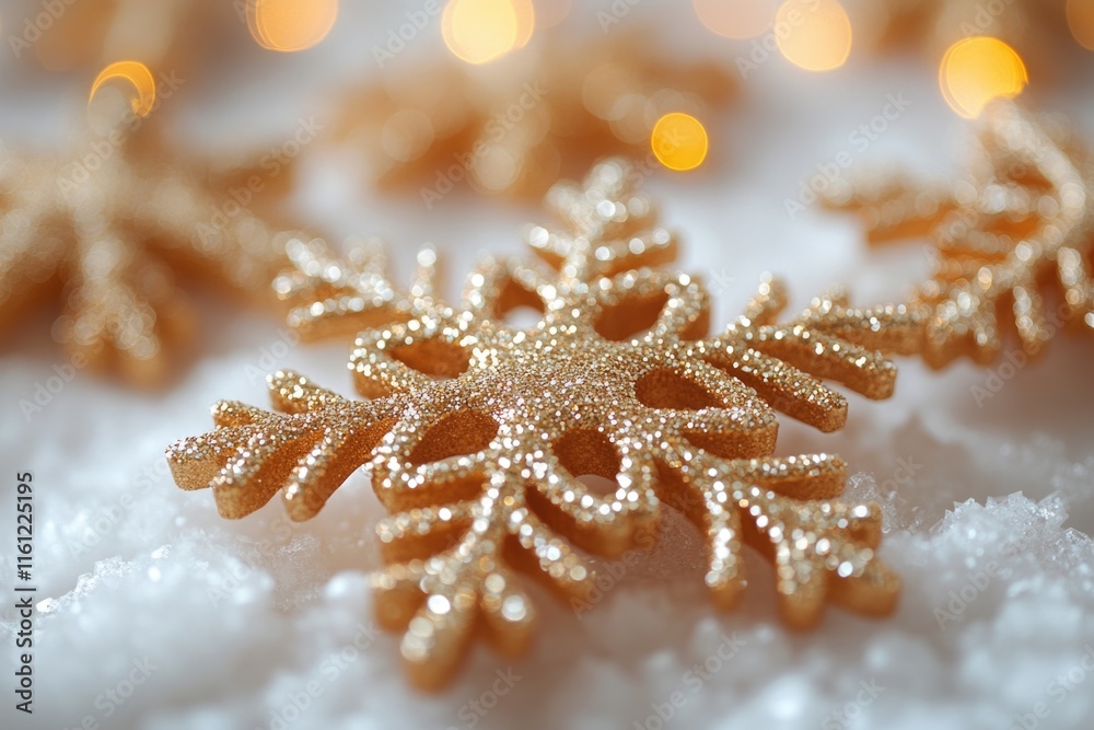 Poster Detailed view of a single snowflake on a table, suitable for winter-themed projects and designs